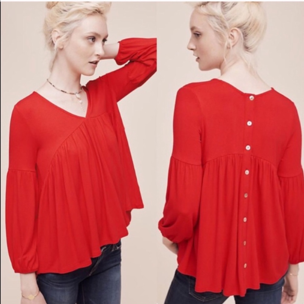 Anthropologie red gathered swing top XS